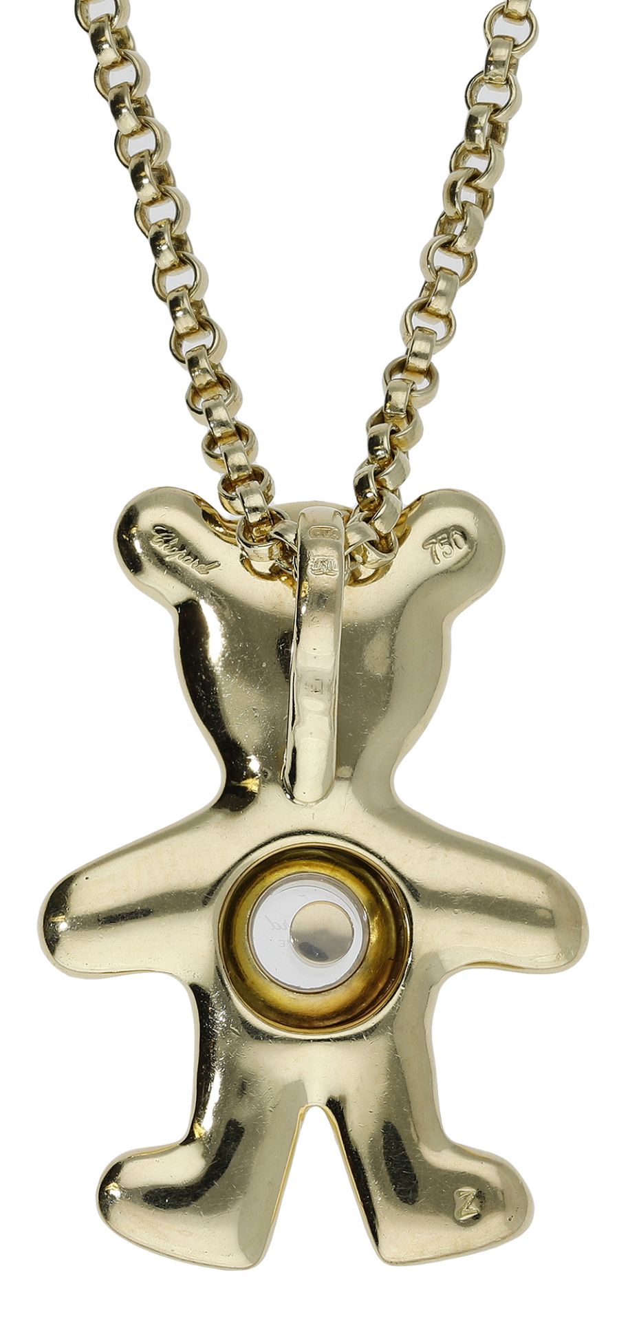 A 'Happy Diamonds' pendant and chain by Chopard, the 18ct gold teddy bear with glazed compar... - Image 2 of 2