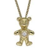 A 'Happy Diamonds' pendant and chain by Chopard, the 18ct gold teddy bear with glazed compar...