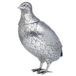 An early 20th century silver grouse table ornament, realistically modelled, with detachable...