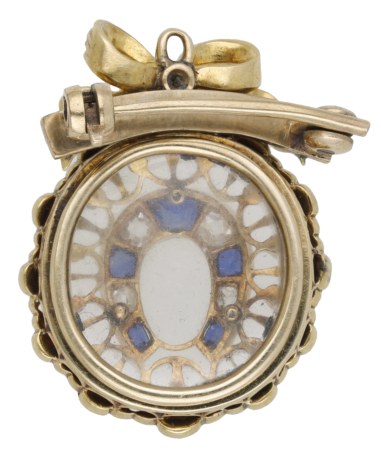 A late 19th century pearl, diamond and sapphire brooch, the composite jewel set throughout w... - Image 2 of 4