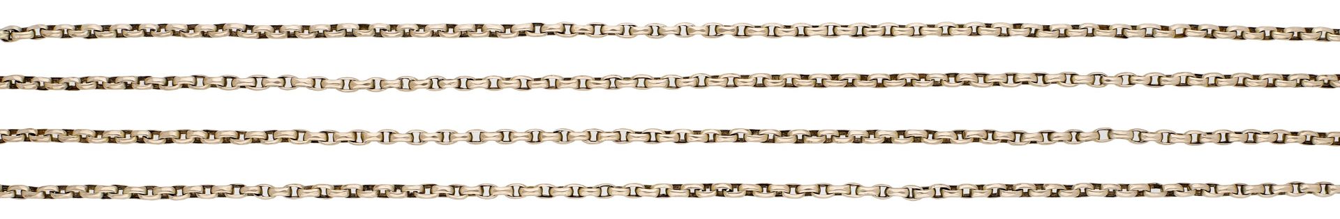 A Victorian gold belcher-link chain, the closed chain with swivel clasp, stamped '9C', lengt...