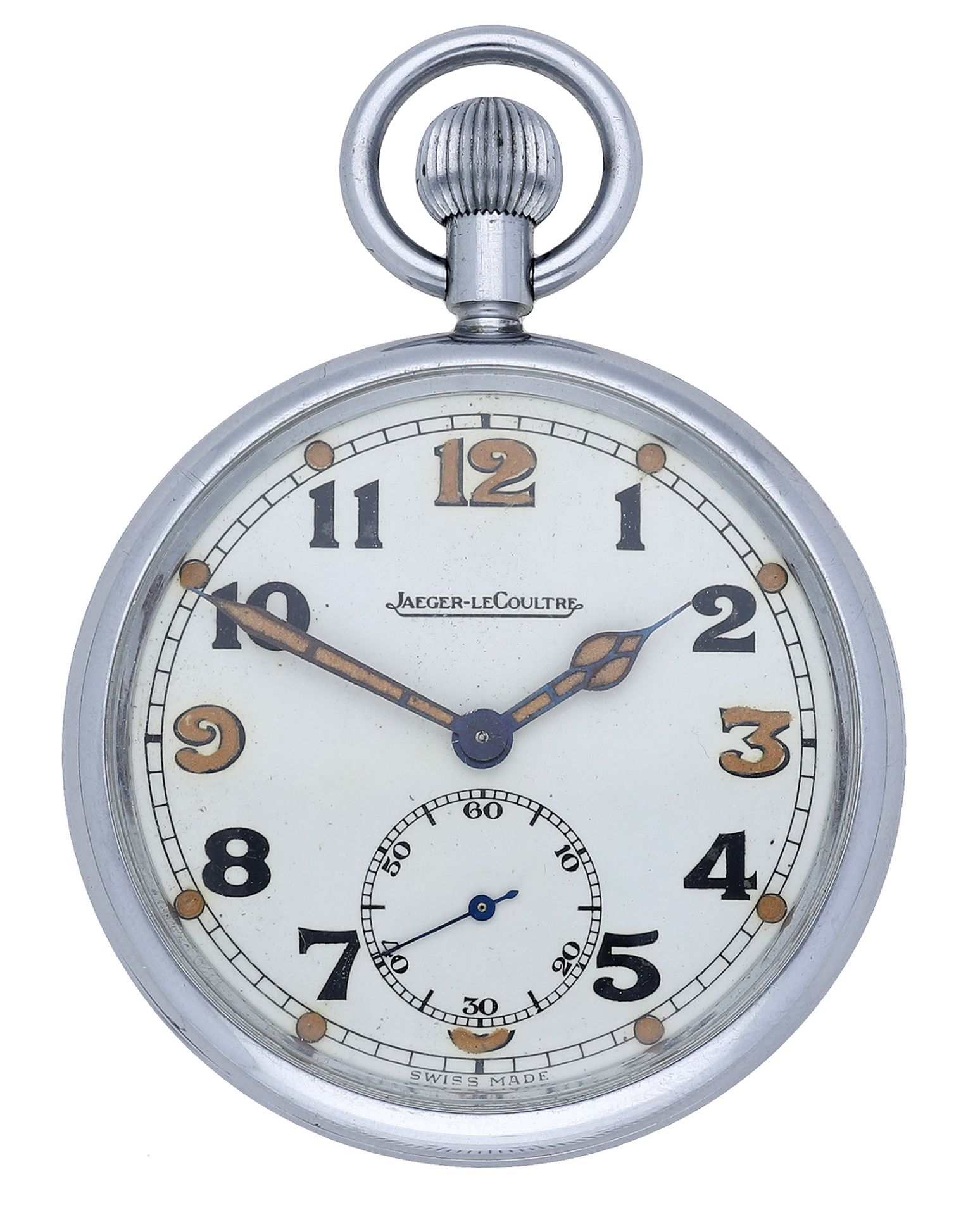 Jaeger-LeCoultre. A WWII nickel military issue open-faced keyless watch, circa 1945. Moveme...