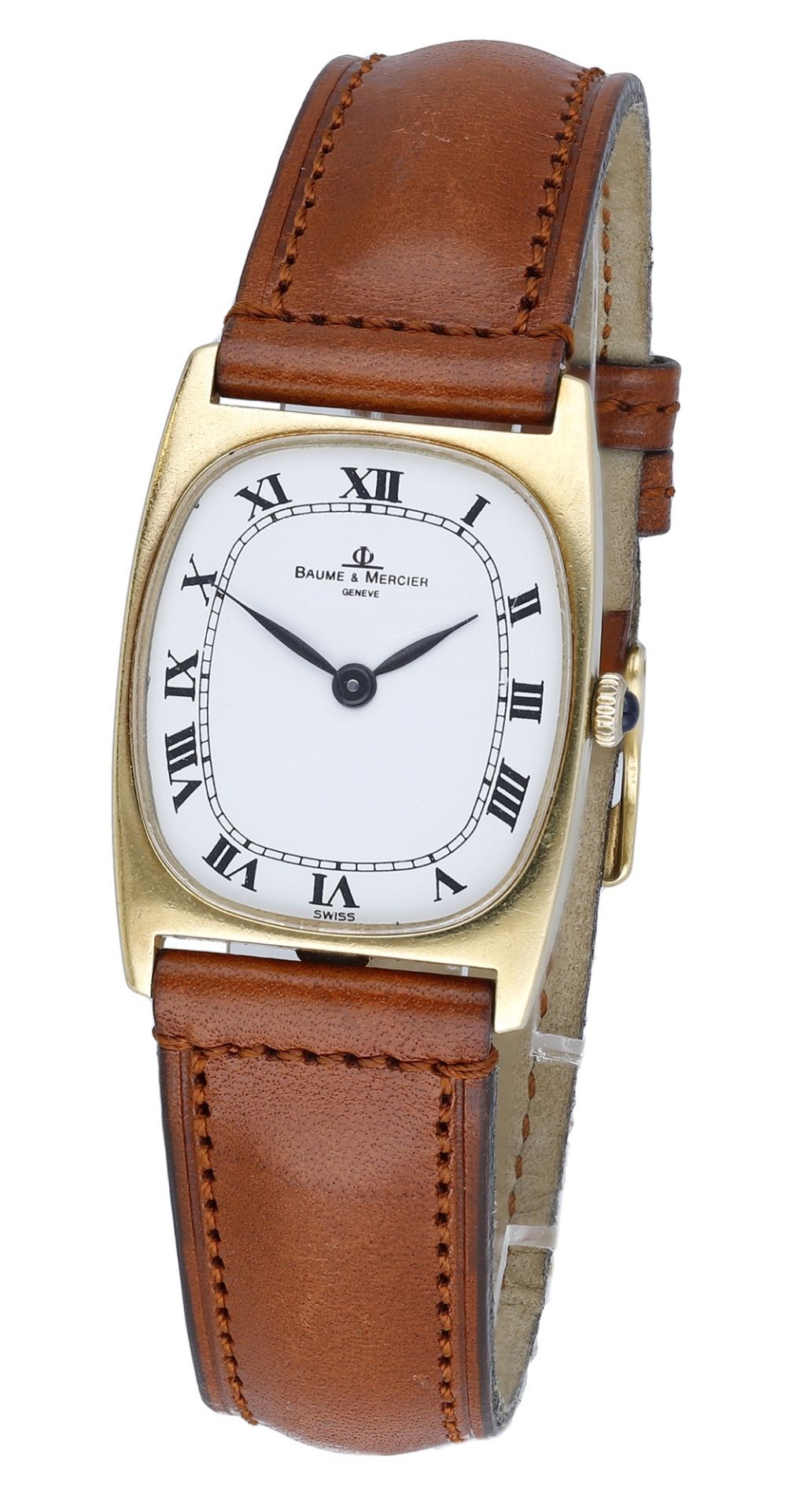 Baume & Mercier. A gold tonneau-form wristwatch, Ref. 37074, circa 1980. Movement: cal. 105...
