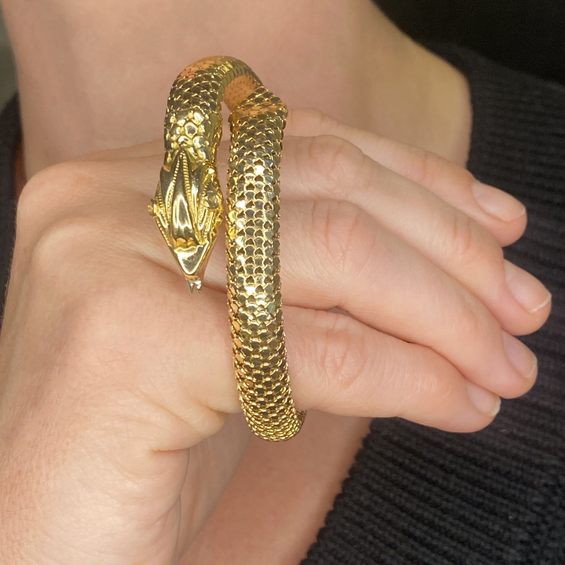 A serpent bangle, the wraparound cuff with an openwork sprung body and realistically modelle... - Image 4 of 5