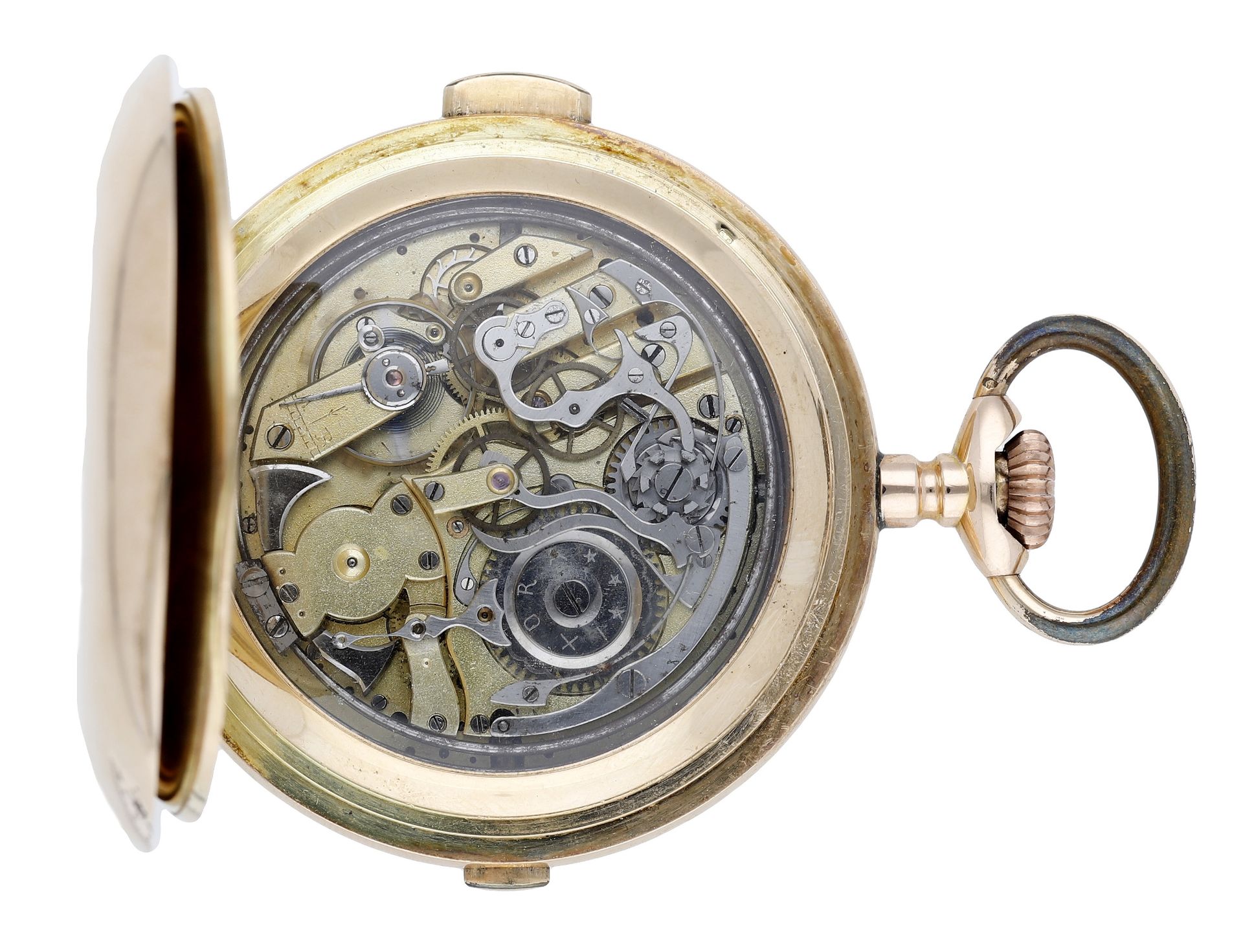 Swiss. A gold hunting cased minute repeating keyless watch with chronograph, circa 1900. Mo... - Bild 3 aus 5