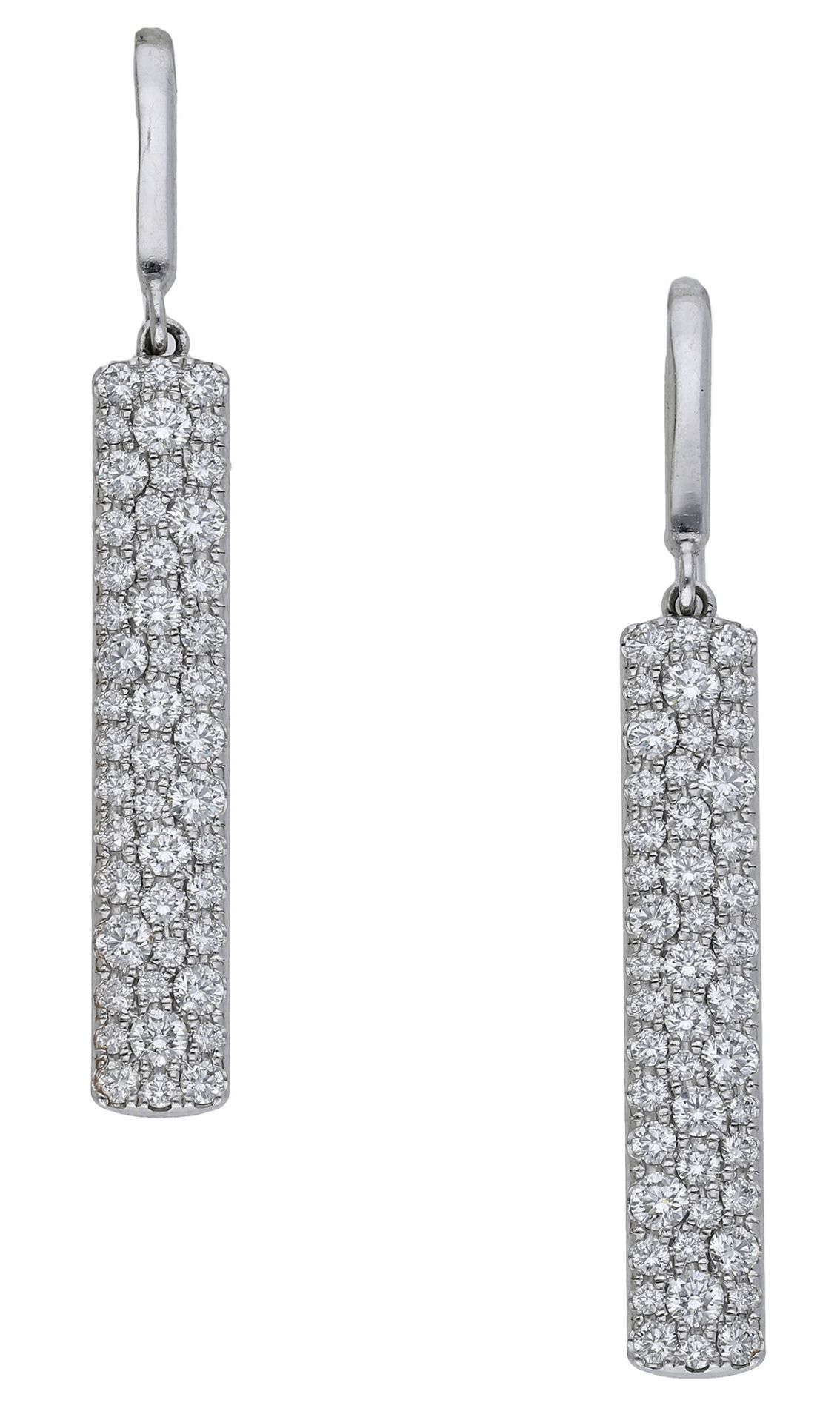 A pair of diamond ' bar' earrings by Tiffany & Co., the panel drops pavÃ©-set with brilliant-...