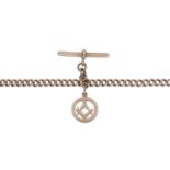 Of Masonic interest: A 9ct gold Albert chain with Masonic pendant, the rose gold curb-link c...