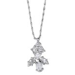 A diamond pendant by Kutchinsky, the stylised drop set with brilliant-cut, marquise and pear...