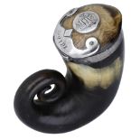 A 19th century Scottish silver mounted snuff mull, the lid with an initialled boss and with...