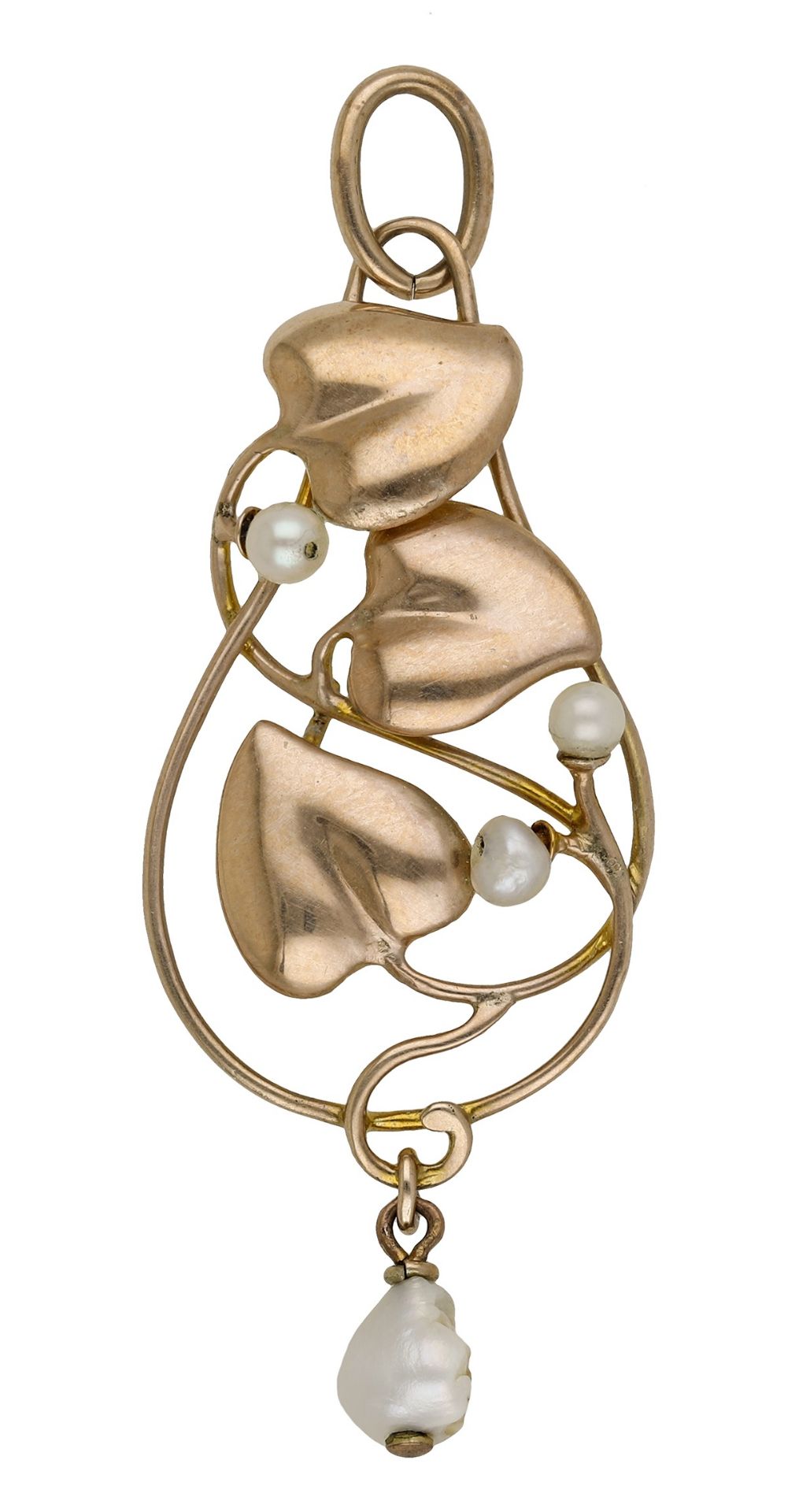 An Art Nouveau pendant by Murrle Bennett & Co., of organic foliate design, the polished vine...