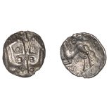 British Iron Age, CANTII, Uninscribed issues, silver Unit, Facing Heads type, two heads with...