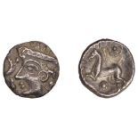 British Iron Age, ICENI, uninscribed issues, silver Unit, Bury type, female head left, weari...