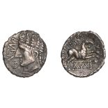 British Iron Age, CANTII, Dubnovellaunos (25 BC - AD 5), silver Unit, Pegasus type, laureate...
