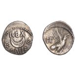 British Iron Age, ATREBATES and REGNI, Eppillus, silver Unit, upturned crescent flanked by r...