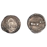 British Iron Age, ATREBATES AND REGNI, Verica, silver Unit, Smiley type, co Â· mf between two...