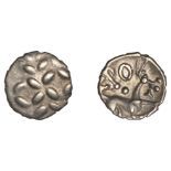 British Iron Age, CORIELTAUVI, Vepo Corf, silver Half-Unit, crossed wreath pattern, rev. sty...