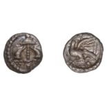 British Iron Age, ATREBATES and REGNI, Verica, silver Minim, sceptre between two cornucopia,...