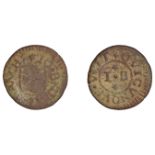 LANCASHIRE, Manchester, Jo Broxup, Farthing, qvicvnqve voet, 0.96g/6h (N â€“; D â€“). Excavated,...