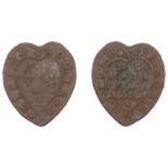 Robin Hood's Bay, Roger Dickinson, heart-shaped Halfpenny, 1669, 0.91g/12h (N 6027; BW. 290)...