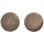 Heptonstall, John Nowell, Halfpenny, 1666, 2.29g/9h (N â€“; BW. 122). About fine, extremely ra...