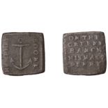 Green Bank [Wapping], Humphry Boone, square Halfpenny, 2.39g/12h (N â€“; D â€“). Almost fine, al...