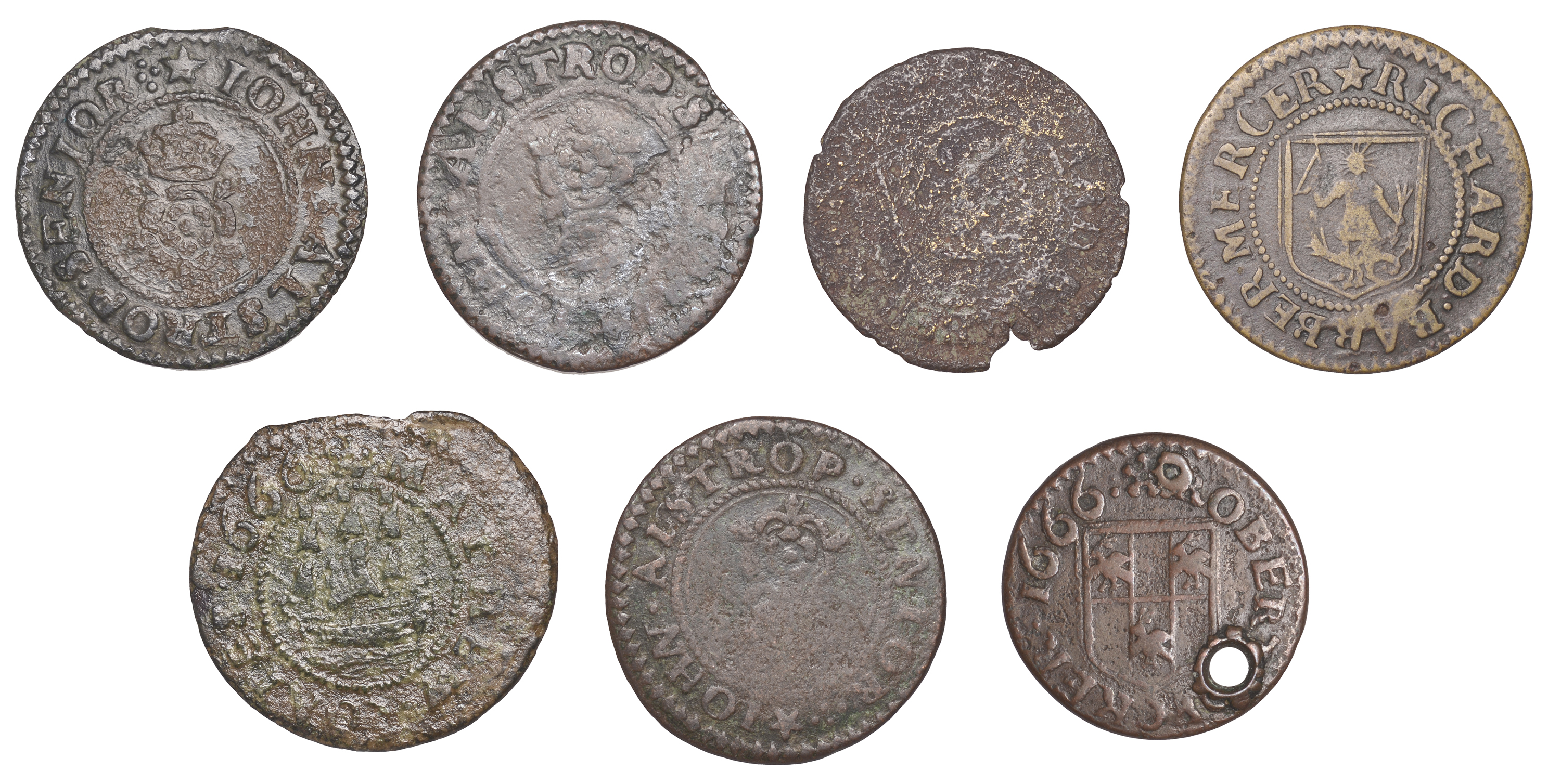 Gainsborough, John Alstrop, Halfpence, 1666 (3), 2.28g/6h (OB 82b; N â€“; BW. 83), 2.67g/9h, 2...