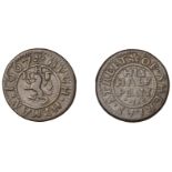 Shirley, Hugh Hyman, Halfpenny, 1667, 2.62g/12h (N â€“; BW. 132). Good fine, very rare; the on...