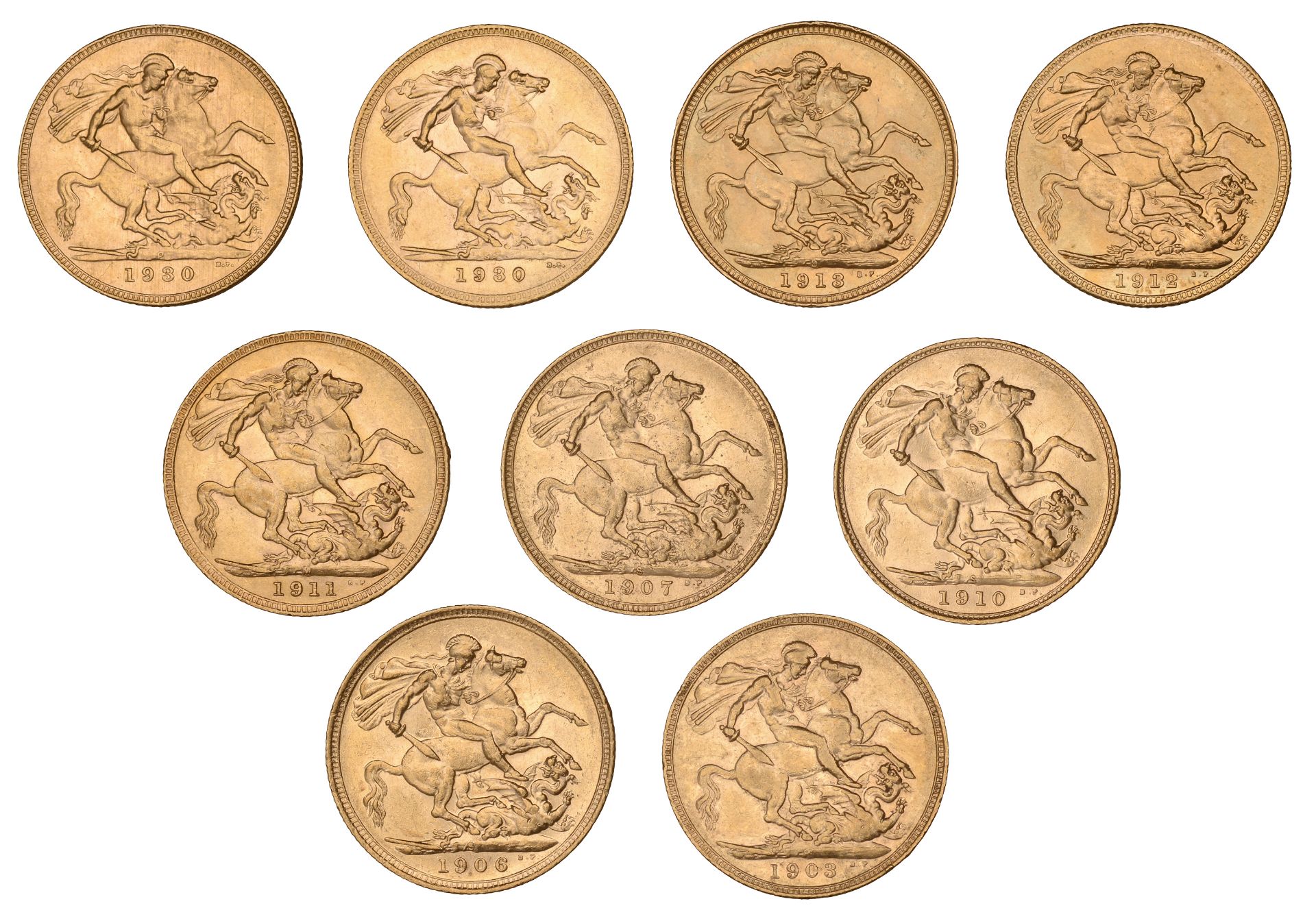 Australia, Edward VII, Sovereigns (4), 1903p, 1906s, 1907s, 1910s; George V, Sovereigns (4),... - Bild 2 aus 2