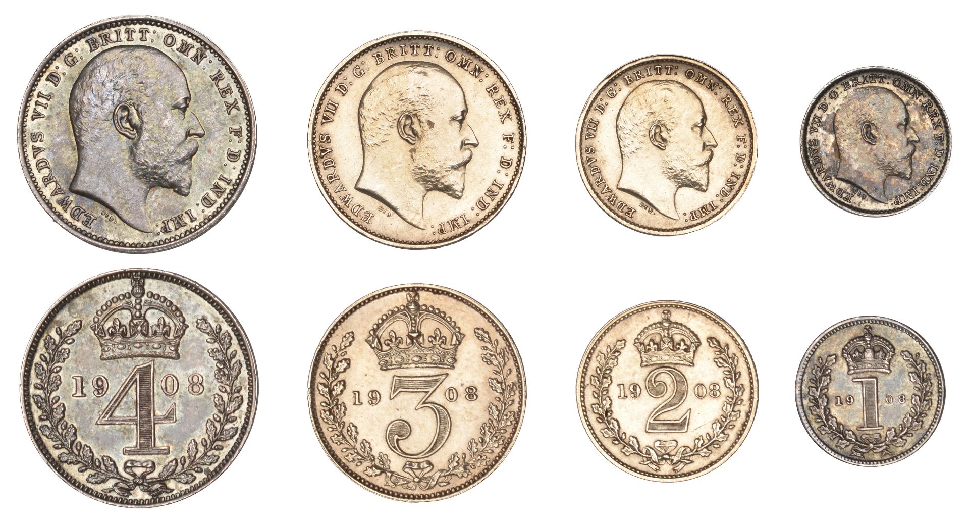 Edward VII (1901-1910), Maundy set, 1908 (ESC 3607; S 3985) [4]. Nearly extremely fine, two...