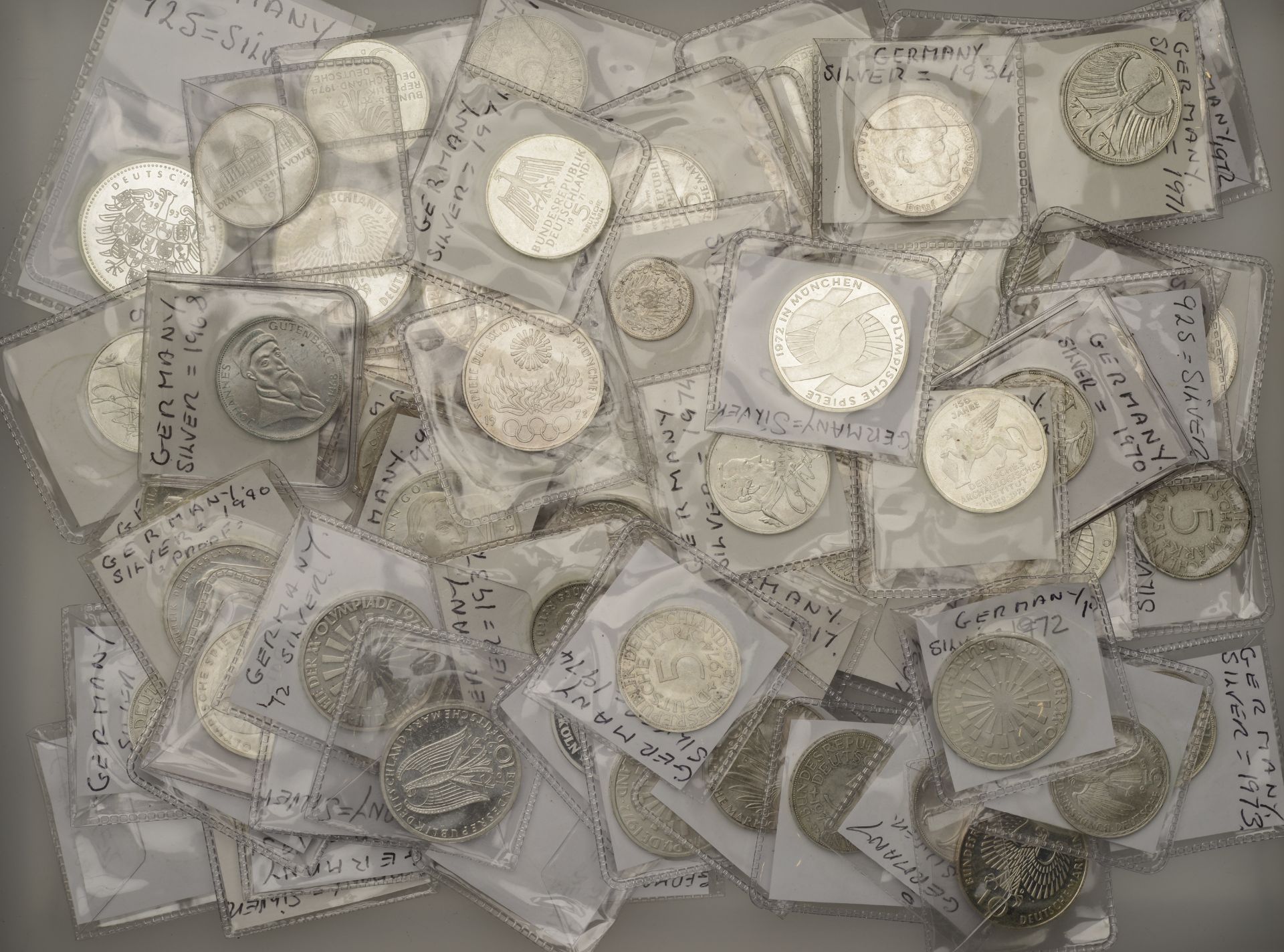 Germany, Assorted German silver coins (106), mostly 20th century commemorative issues [106]....