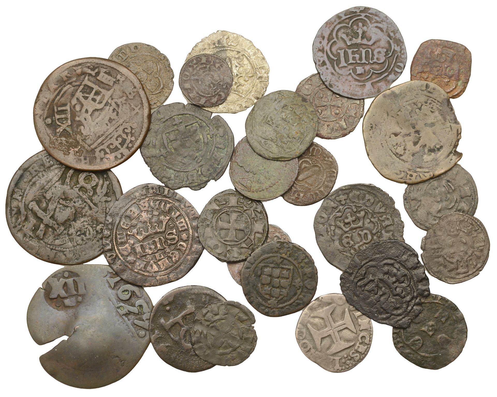 Spain, Assorted Spanish and Portuguese coins (26), medieval and early modern, mostly base me...