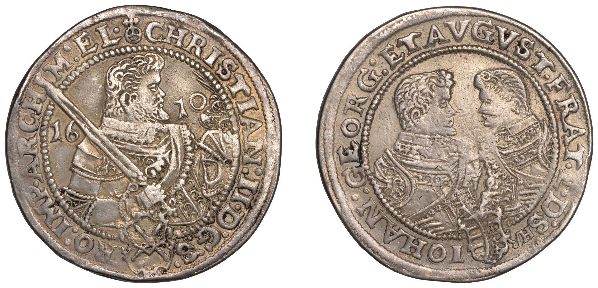 Germany, SAXONY, Christian II, Johann Georg and August, Thaler, 1610hr, Dresden, 28.76g/5h (...