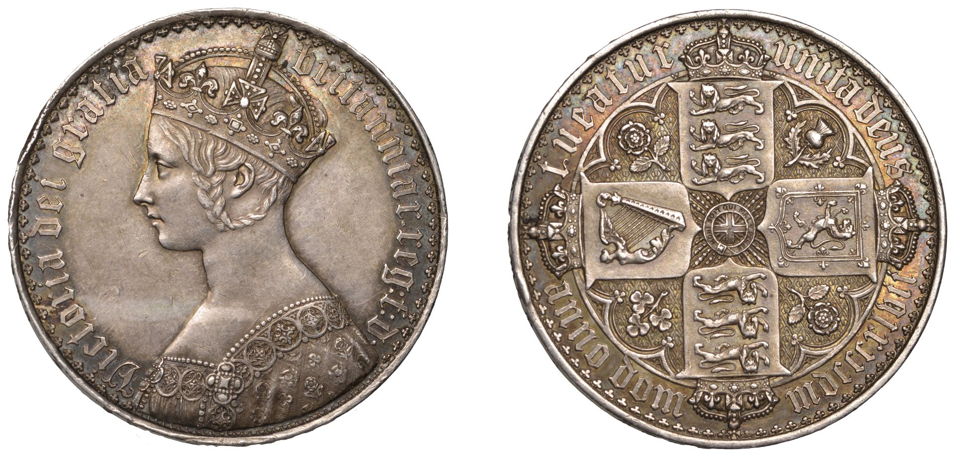 Victoria (1837-1901), 'Gothic' Crown, 1847, edge undecimo (ESC 2571; S 3883). Small edge bru...