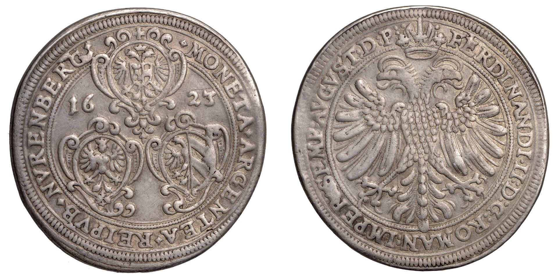 Germany, NUREMBERG, Free City, Thaler, 1623, 28.96g/12h (Dav. 5636). Removed from a mount, c...