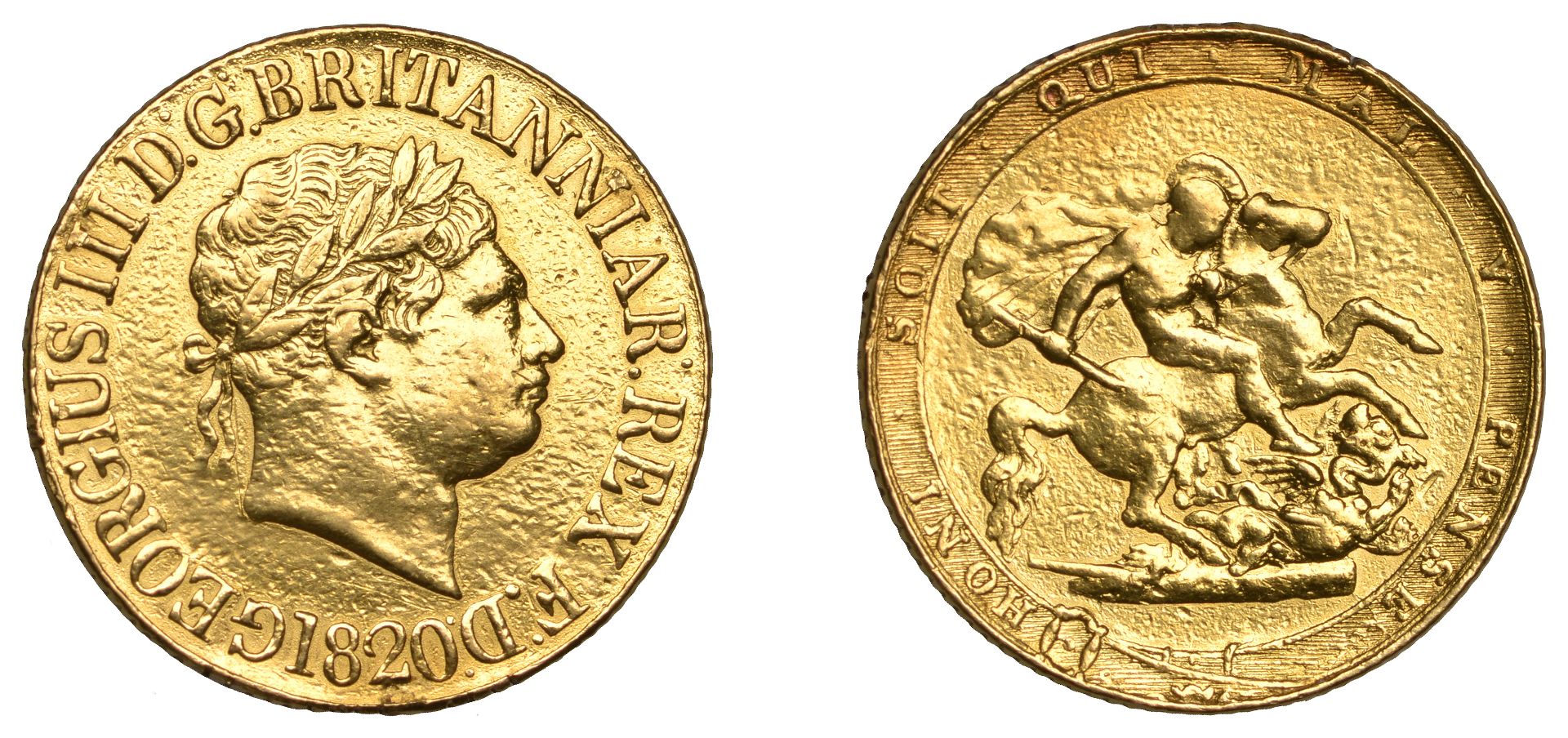 George III (1760-1820), New coinage, Sovereign, 1820, open 2 in date (M 4; S 3785C). Has bee...