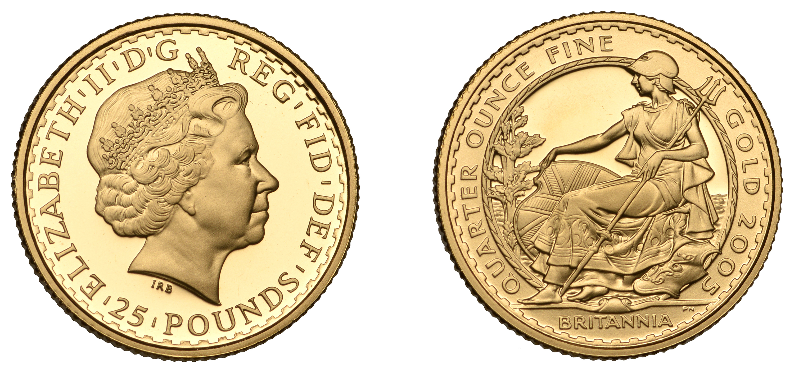 Elizabeth II (1952-2022), Britannia issues, Britannia gold Proof Twenty-Five Pounds, 2005 (S...