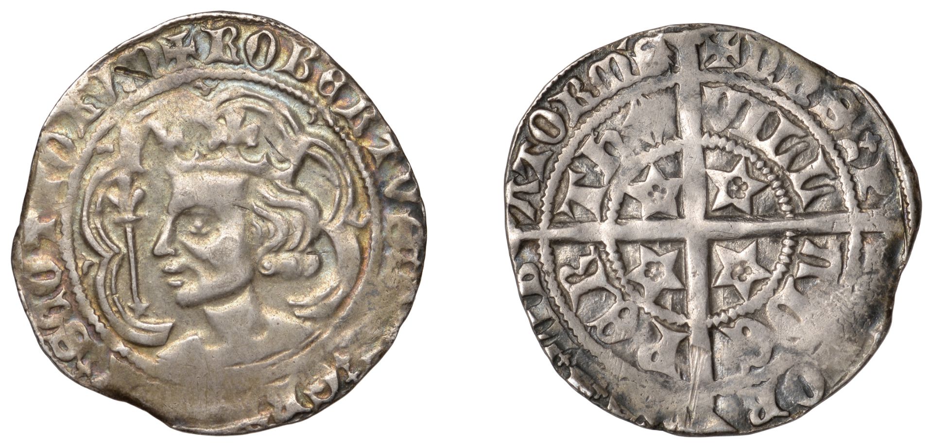 Robert II (1371-1390), Groat, Perth, mm. cross pattÃ©e, tressure of six arcs, trefoils in spa...