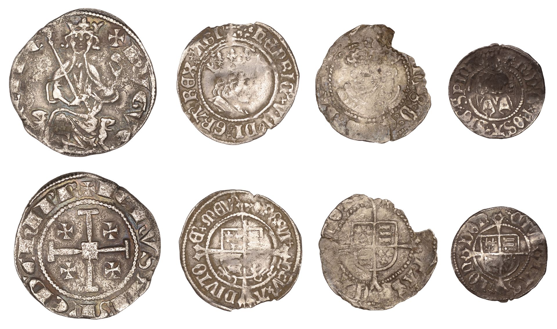 Henry VII, Profile issue, Halfgroat, York, Abp Bainbridge, mm. rose (S 2262); Henry VIII, Se...