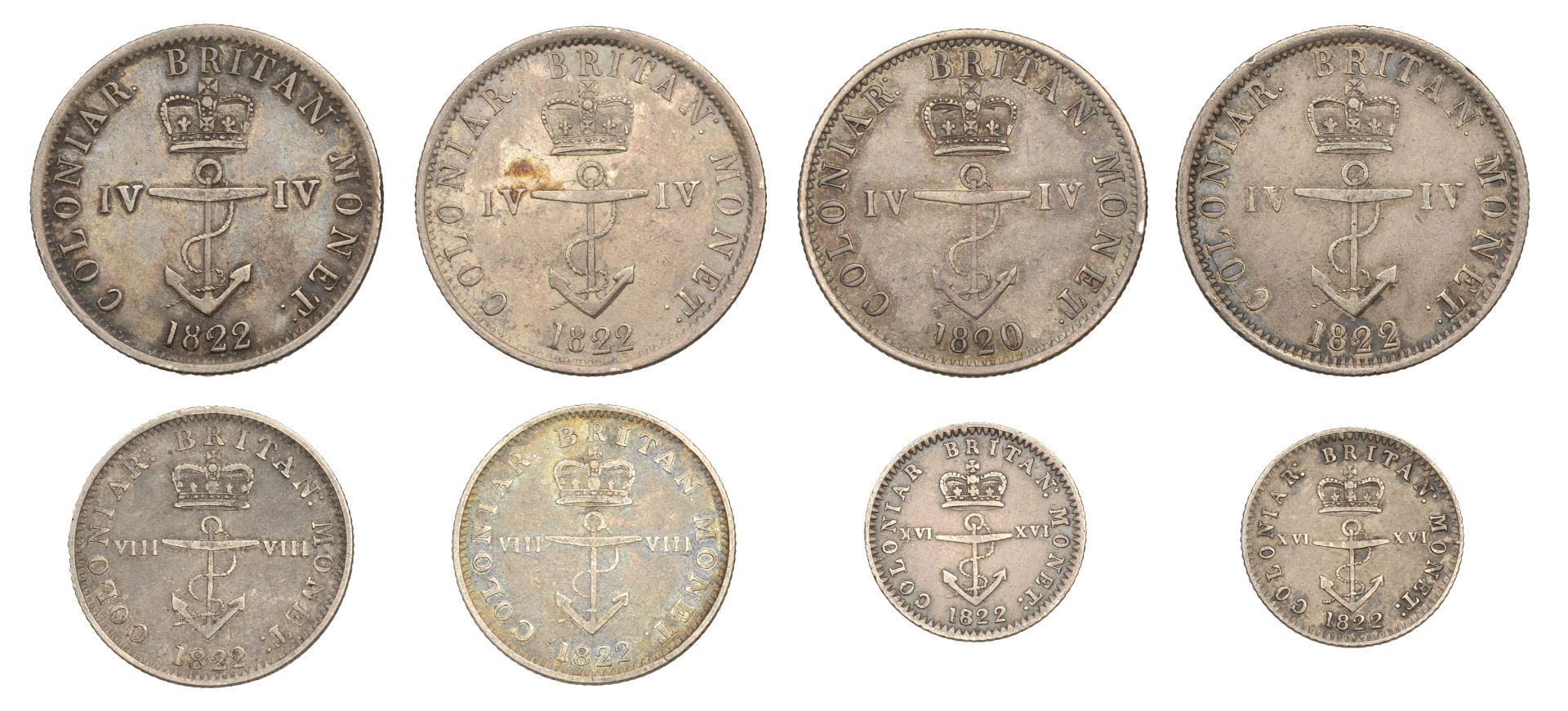 British Colonies, George IV, Anchor money, Quarter-Dollars (4), 1820, 1822 (3) (Prid. 9-10;...