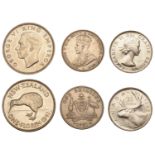 Australia, George V, Shilling, 1931 (KM 26); NEW ZEALAND, George VI, Florin, 1941 (KM 10.1);...