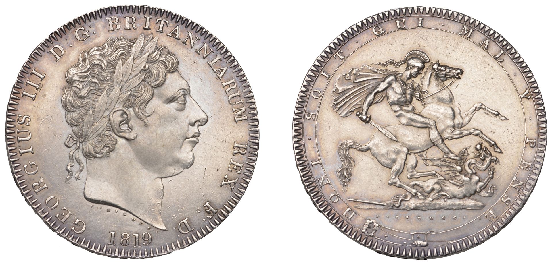 George III (1760-1820), New coinage, Crown, 1819, edge lix (ESC 2010; S 3787). Cleaned, othe...