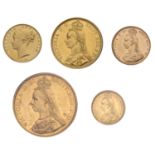 Victoria (1837-1901), Specimen set, 1887, Five Pounds to Half-Sovereign, together with a Sov...