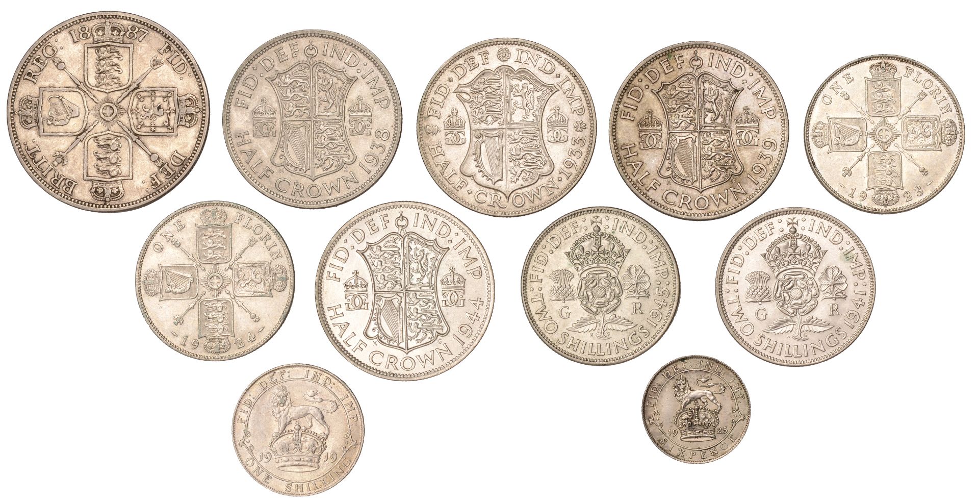 Victoria, Double-Florin, 1887, Arabic 1 (S 3923); George V, Halfcrown, 1933, Florins (2), 19... - Bild 2 aus 2