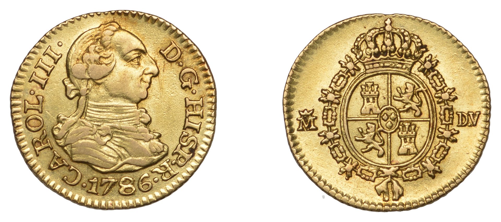 Spain, Charles III, Half-Escudo, 1786dv, Madrid, 1.72g/12h (CCT 703; CayÃ³n 12197). Lightly c...