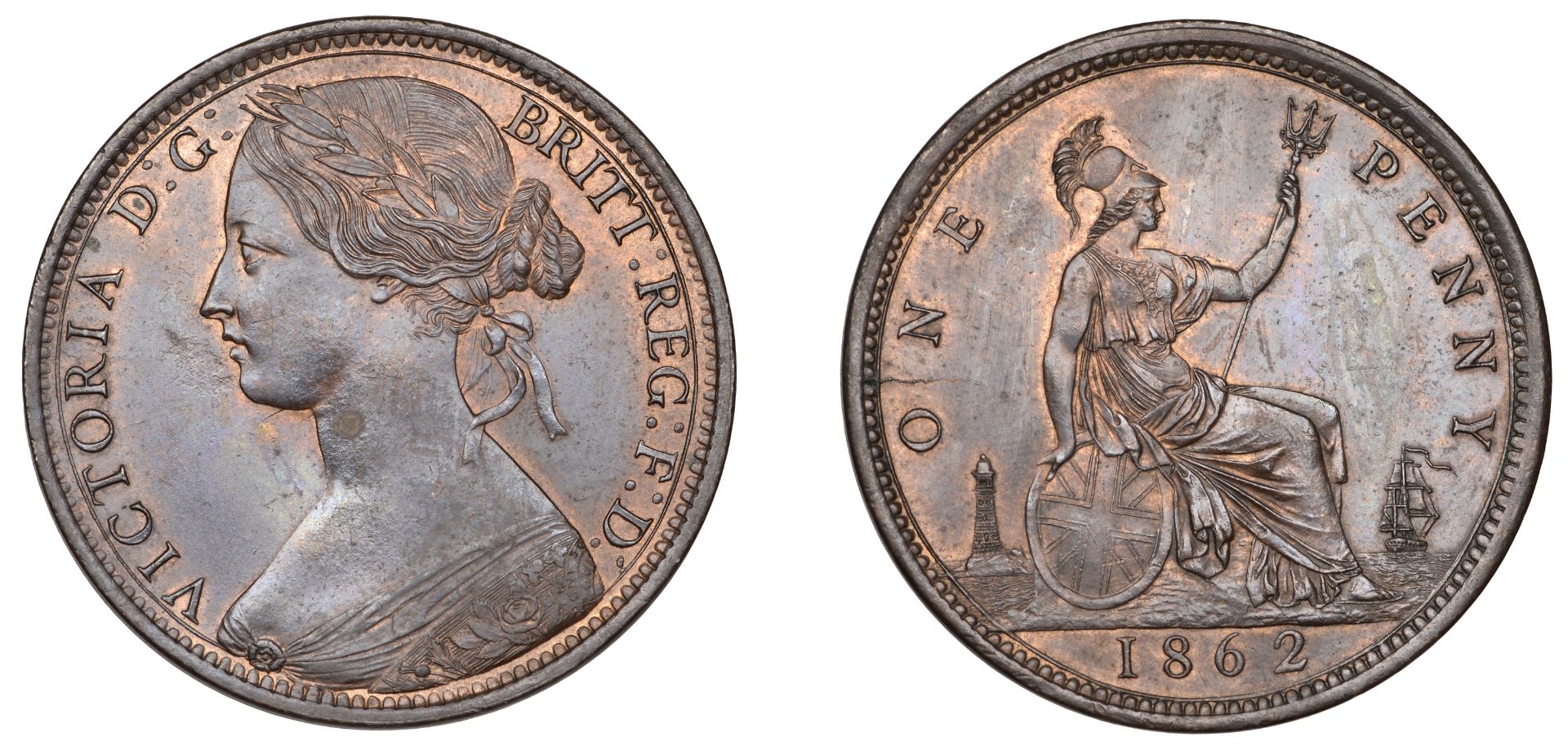 Victoria (1837-1901), Penny, 1862, dies Jg (F 39; BMC 1653; S 3954). Small spot on neck, oth...