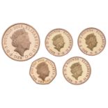 Elizabeth II (1952-2022), Gold Proof set, 2019, comprising Five Pounds, Two Pounds (3), and...