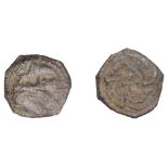 Early Anglo-Saxon Period, Sceatta, Secondary series J, type 37, two heads vis-Ã -vis, cross a...