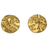 Early Anglo-Saxon Period, MEROVINGIANS, Tremissis, uncertain mint, +ia[-]odi around draped b...
