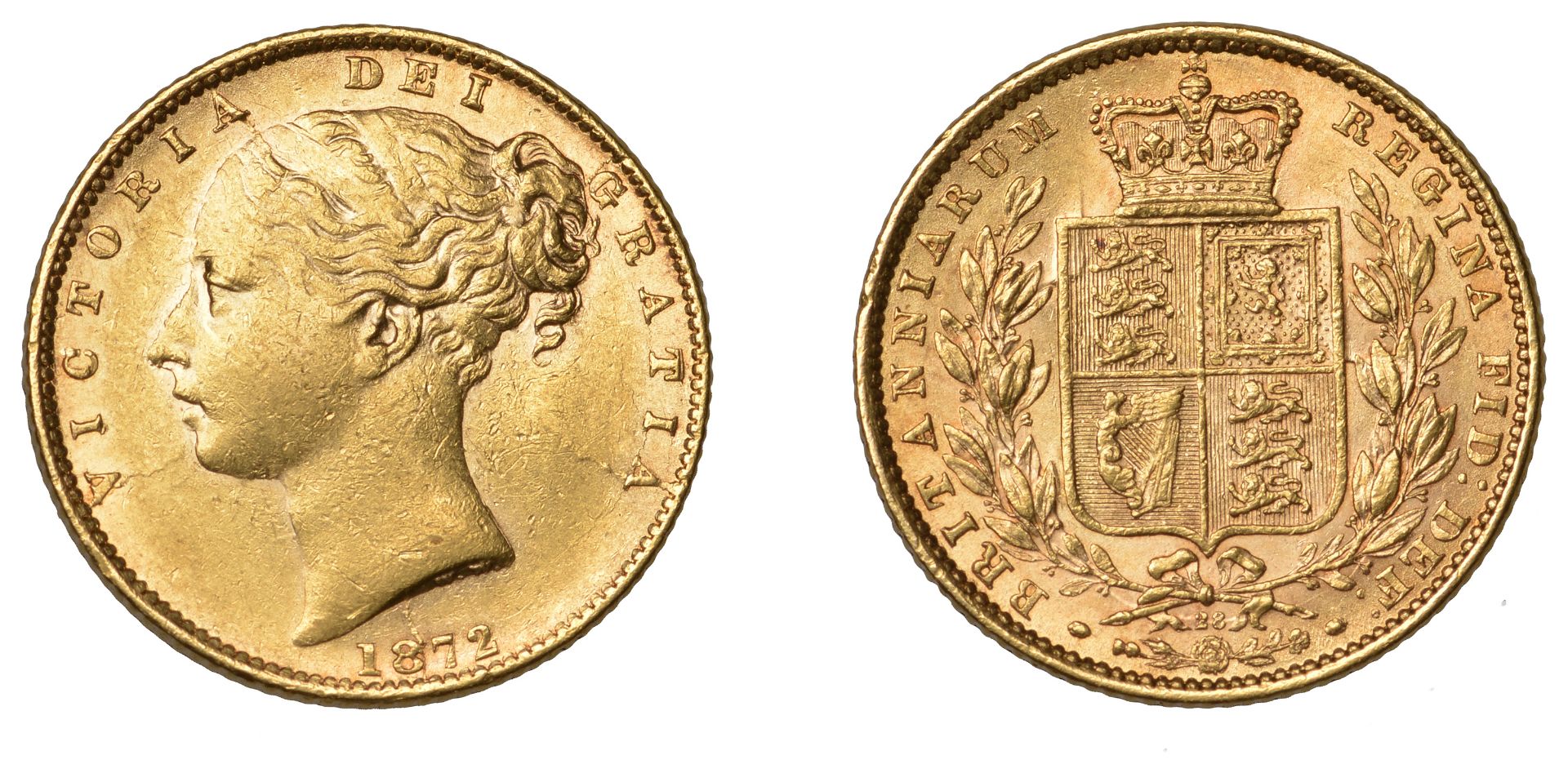 Victoria (1837-1901), Sovereign, 1872, die 28 (M 56; S 3853B). Good very fine, reverse bette...