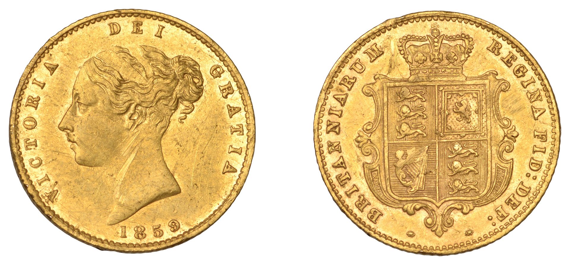 Victoria (1837-1901), Half-Sovereign, 1859 (M 433; S 3859A). Good very fine but scraped and...